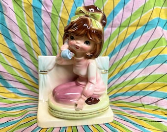 Inarco girl on phone planter 1950s kitsch vintage rare E-2871 vase Japan