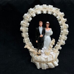 vintage wedding topper 1950s bride + groom wedding cake topper