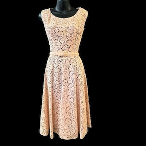 1950s pink lace dress vintage sheer floral lacy romantic dress small