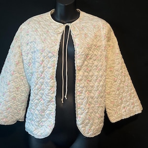 vintage bed jacket pink rose floral quilted short robe barbizon medium large