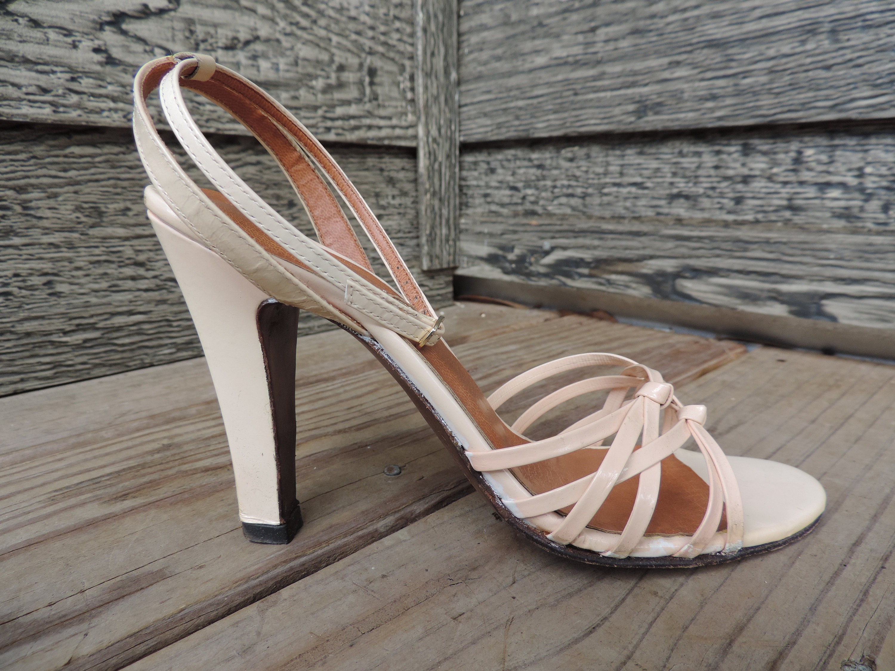 cream strappy dancing heels vintage 1970s high heel sandals | Etsy