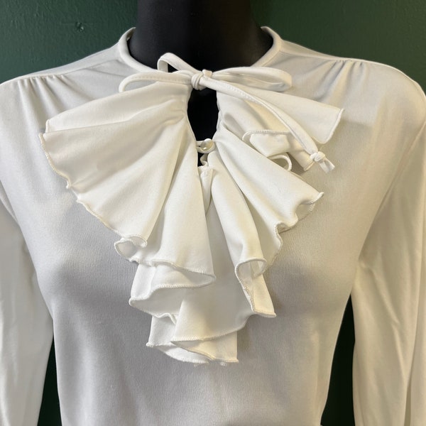 white poet blouse vintage ruffled romantic tunic top large