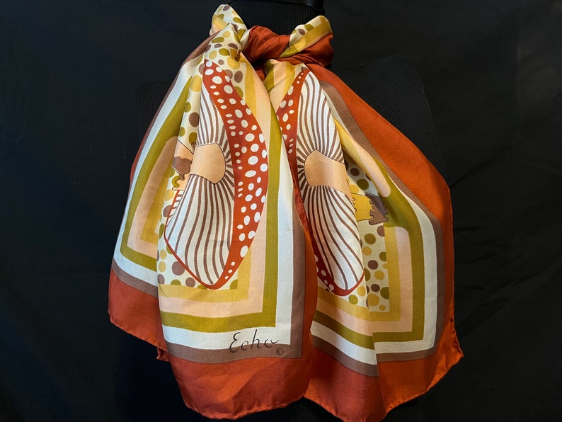 vintage mushroom print silk scarf Echo toadstool wearable art long wrap image 4