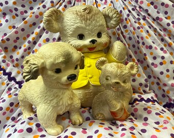 Edward Mobley squeak toy collection vintage rubber baby squeaker squeeze toy lot teddy bear and puppy