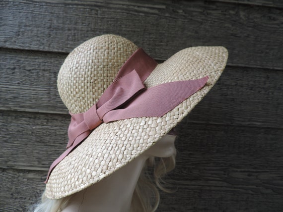 Laura Ashley straw hat vintage natural wide brim s