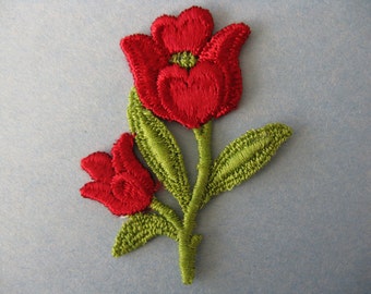 vintage tulip patch large red flower appliqué trim NOS