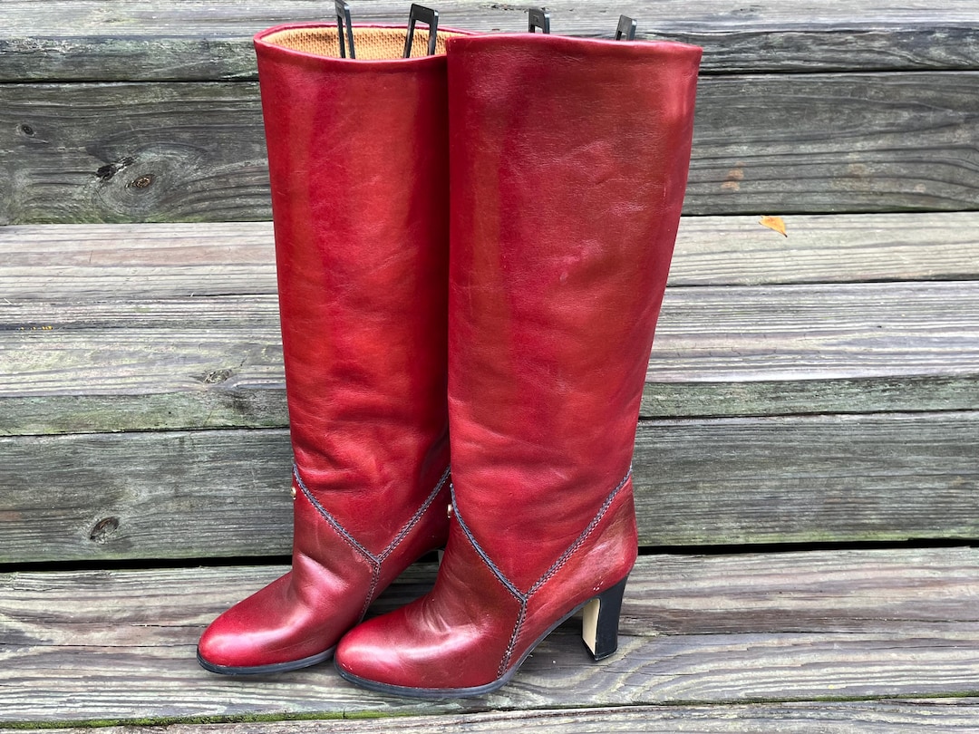 Vintage Aigner Boots 1970s Oxblood Leather Tall Heeled Boots