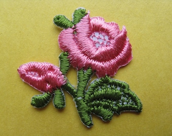 vintage rose appliqué pink flower jacket patch trim
