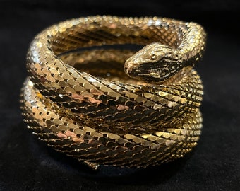 Whiting and Davis snake bracelet vintage gold serpent coiled arm cuff