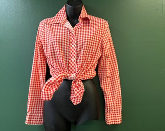 red gingham blouse 1960s rockabilly country gal button down medium