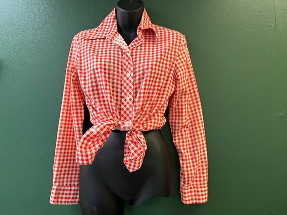 red gingham blouse 1960s rockabilly country gal b… - image 1