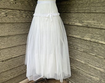 white tulle petticoat 1950s long crinoline skirt XS