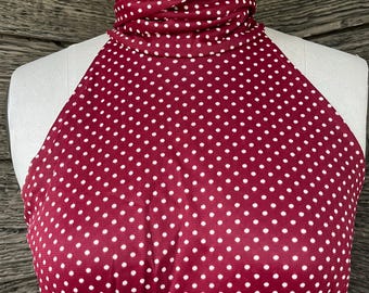 polka dot maxi dress 1970s wine red sleeveless turtleneck small