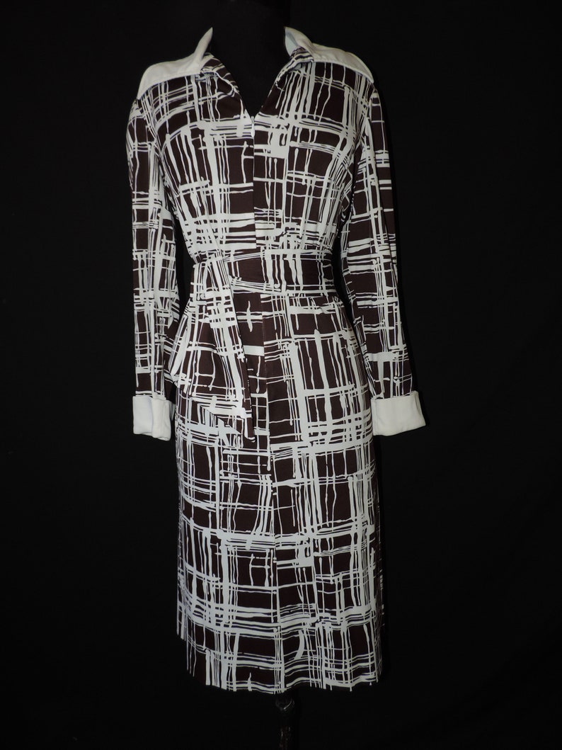 1960s graphic dress vintage brown and white abstract shirtdress XL