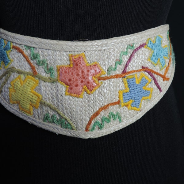 boho floral belt vintage 1970s textile hippie kidney belt medium