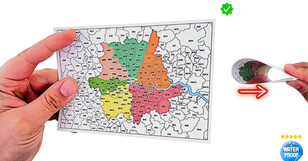 Postcode Map of London Postal District Area size A6 10.5 X 14.8 Cm ...