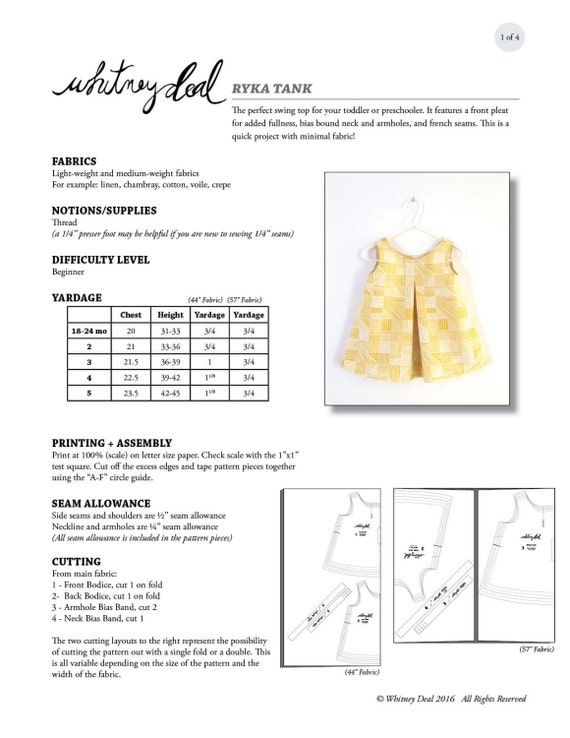 Ryka Tank PDF Sewing Pattern Girls Apparel 