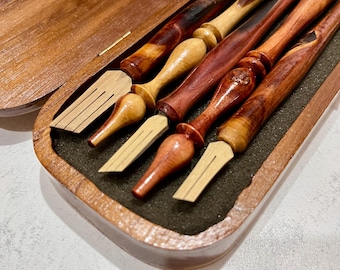 Premium Qalam Bamboo Calligraphy Pen Set with Laminated Resin Wood Handles | 5 Nib Sizes 3-12mm | Bonus Pen in Custom Wooden Gift Box