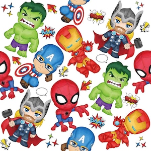 Tessuto di supereroi Avengers, Marvel, Spiderman, Hulk, Iron Man, Thor, Capitan America Tessuto di cotone dei cartoni animati Tessuto anime al metro e mezzo