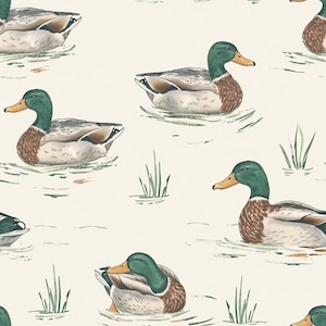 Tela de patos ánade real en estanque Tela de patos ánade real Tela de patos lindos Tela de dibujos animados de algodón Tela de anime por medio metro