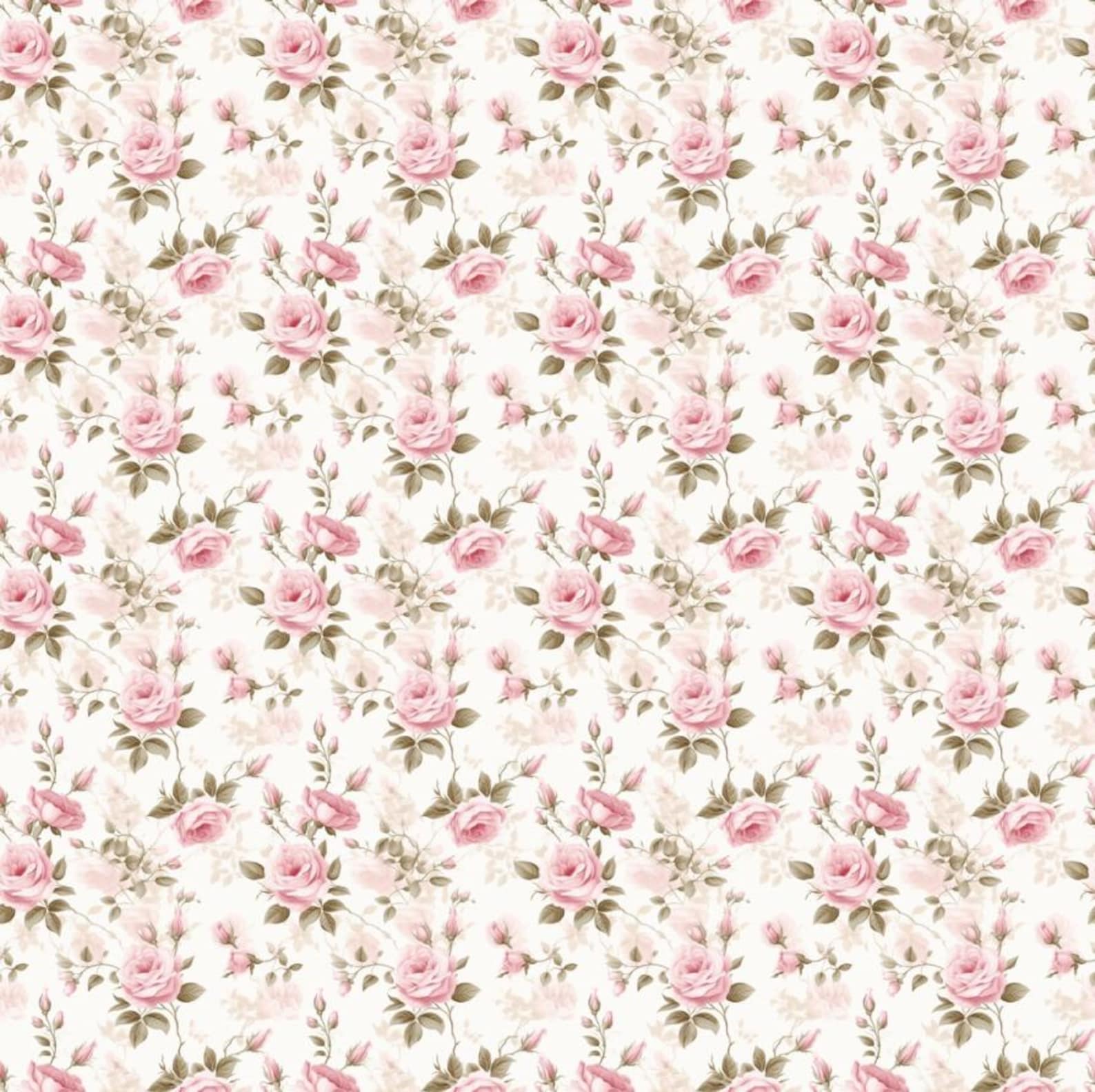 Cottage Chic Rose Flower Floral Cotton Fabric Flowers Pink Roses Floral ...