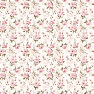 Cottage Chic Rose Flower Floral Cotton Fabric Flowers Pink Roses Floral Fabric 100% Cotton Fabric Anime Fabric By The Half Yard