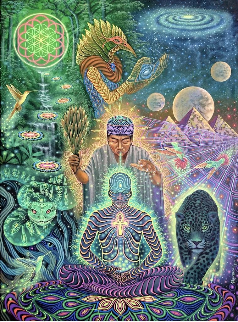 ブラジル アヤワスカビジョン シャーマン　直筆イラスト 絵画油絵 Ayahuasca vision art - Etsy 日本