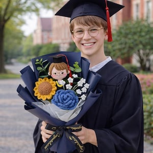 Crochet Graduation Bouquet – Handmade Class of 2026 Gift with Custom Graduate Doll & Flowers image 19