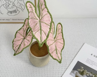 Handmade Crochet Potted Plant – Monstera, Alocasia, Caladium (Realistic Leaf Decor)