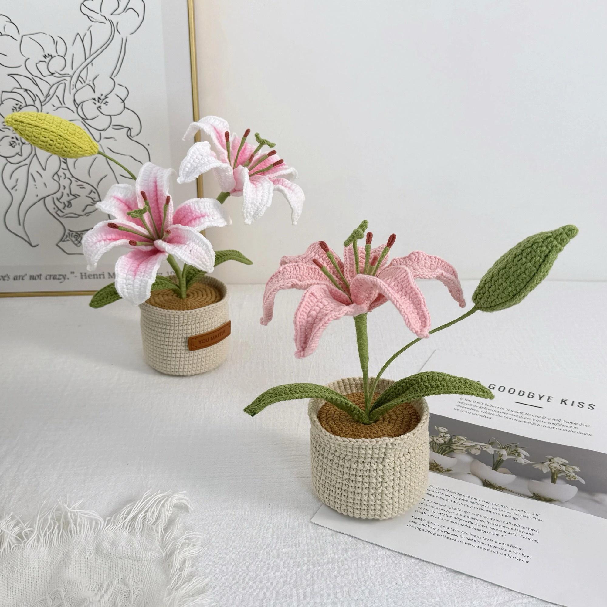 Handmade Crochet Lily Potted Plant: Floral Home Decor Gift - Etsy