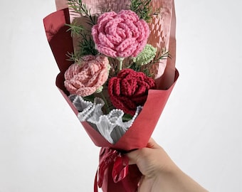 Crochet Rose Bouquet – Handmade Yarn Roses or Carnations