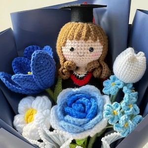 Crochet Graduation Bouquet – Handmade Class of 2026 Gift with Custom Graduate Doll & Flowers image 15