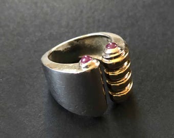 Bold Modern Sterling Silver 14K Open Front Ring with Amethyst