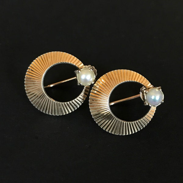 Krementz Genuine Pearl and 14k Gold Overlay Mid Century Earrings