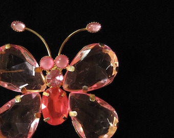 Large Pink Acrylic Stone Butterfly Brooch