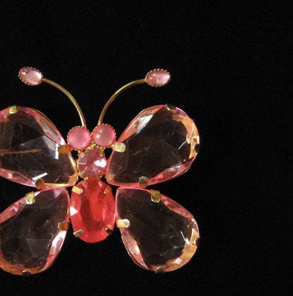 Large Pink Acrylic Stone Butterfly Brooch
