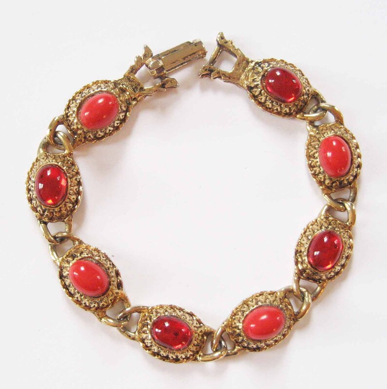 Victorian Revival Red Glass Cabochon Bracelet image 2