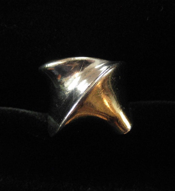 Sterling Silver Wave Ring, Half Gold Plated, Size 