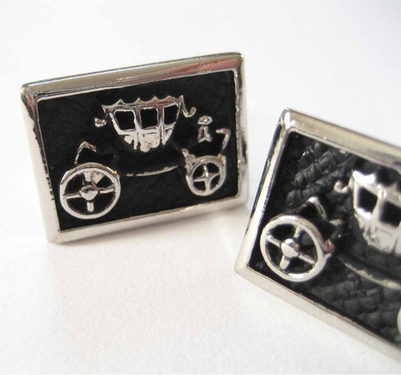 Carriage Cuff Links, Antique Look Dimensional Des… - image 2