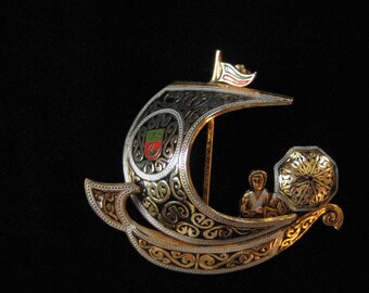 Faux Damascene Ship Figural Pin, SPAIN