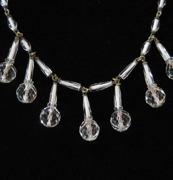 Art Deco Clear Crystal Fringe Necklace, Czechoslov