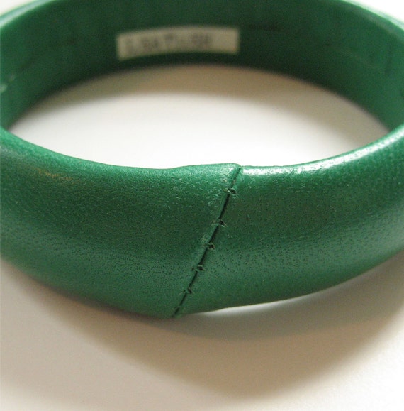 1980's Green Leather Bangle, Australia - image 3