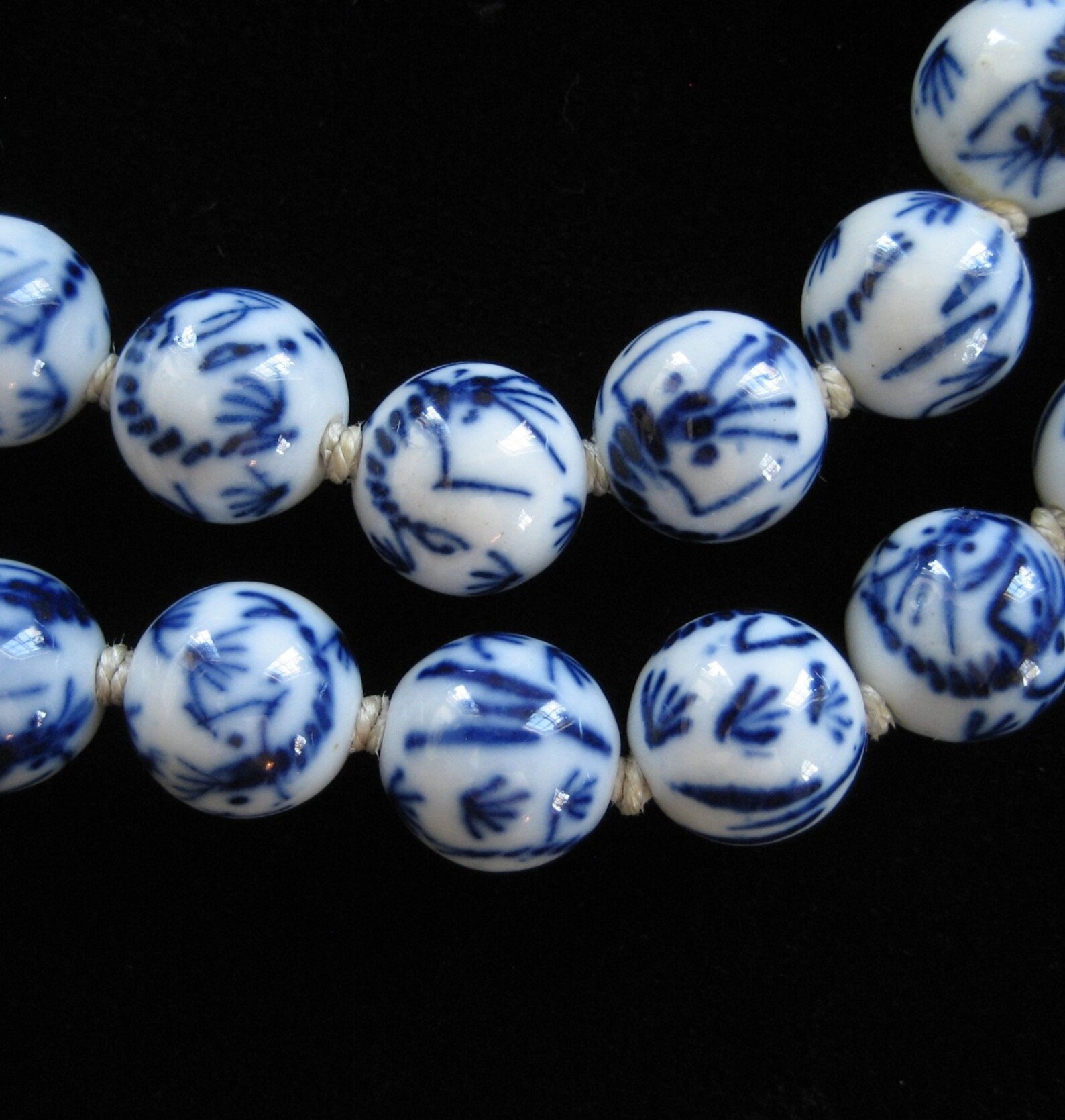 Blue on White Chinese Porcelain Beads, Scorpions, Filigree Silver Clasp
