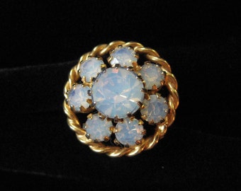 White Opal Rhinestone Costume Ring, Adjustable