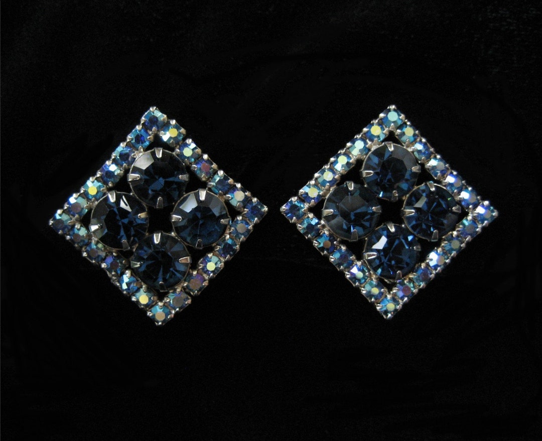 Vintage Sapphire Blue and Blue AB Earrings - Etsy