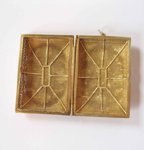 Chinese Mesh Enamel Perfume Pendant, Gold Wash - image 5