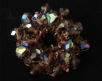 1960's Brown Aurora Borealis Crystal Brooch