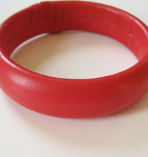 1980's Red Leather Bangle, Australia - image 5