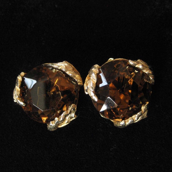 Patrician Signed Large Topaz Rhinestone Earrings