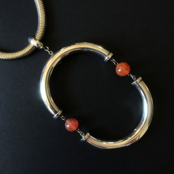 1980's Modernist Necklace, Abstract Pendant on Sna